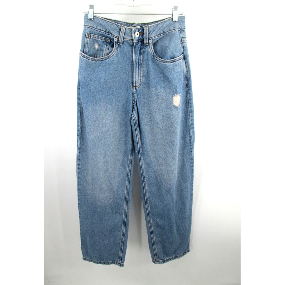 VANS Sirelle Puddle Jeans Women Blue Denim Distressed Wide Leg Skater Size 25